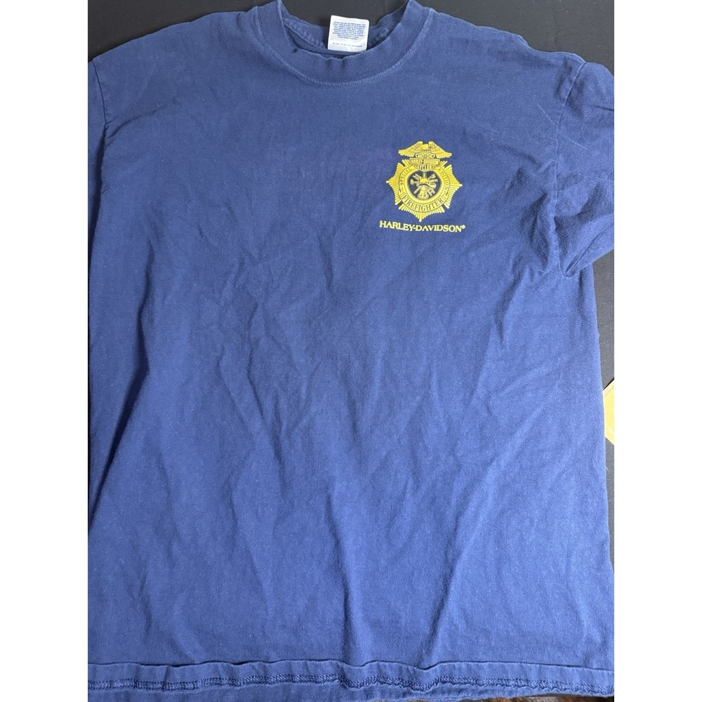 Vintage Y2K Harley-Davidson Special Edition‎ Firefighter Navy Tee L